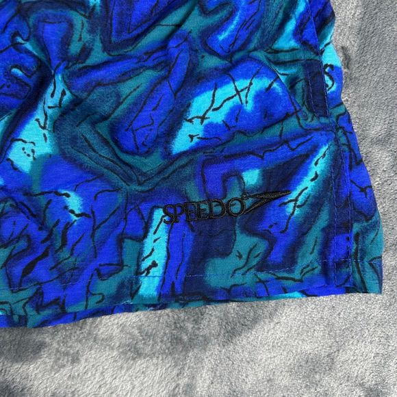 Vintage Speedo Swim Shorts Men’s Blue Abstract Geometric 90s Nylon Lined Trunks - Picture 3 of 11